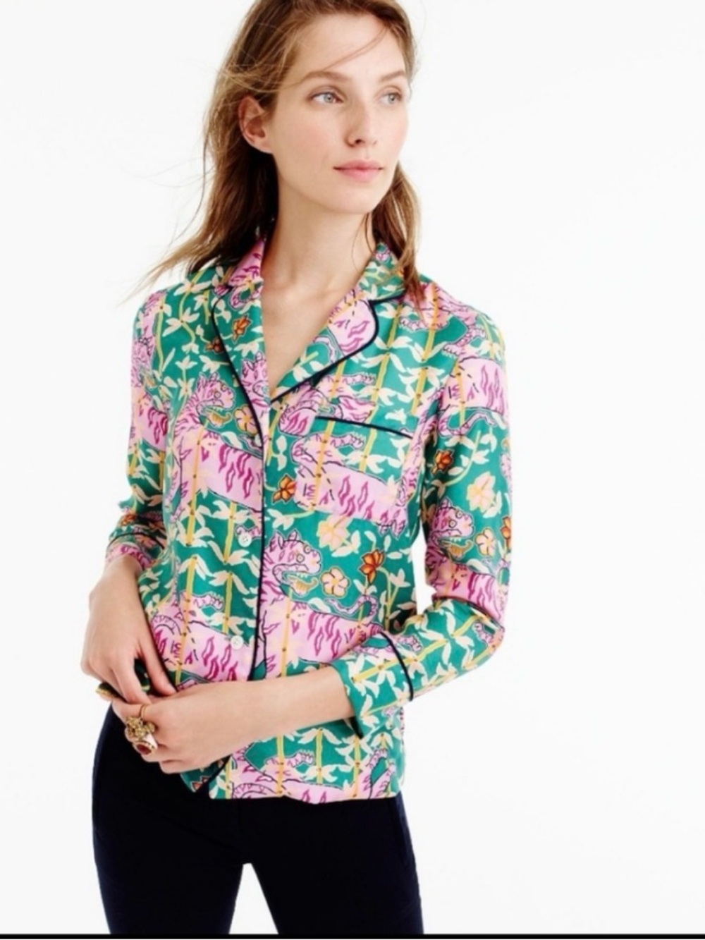 J. Crew x Drake London silk top pink bengal rare!